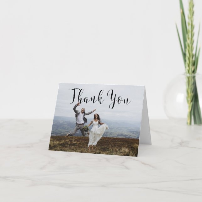 Hand Lettered Script Wedding Thank You Photo Card (Front)