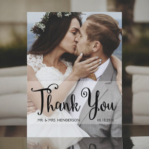 Hand Lettered Script Wedding Thank You Photo Card