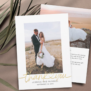 Hand Lettered Script with Heart Photos Wedding Tha Thank You Card