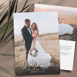 Hand Lettered Script with Heart Photos Wedding Thank You Card<br><div class="desc">Elegant and simple wedding thank you template 2-sided card featuring a hand lettered typography script text with a heart between the words. Add your favourite photo full bleed in the front and another photo in the back with default message on the back that is editable.</div>