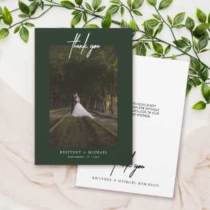 Hand-Lettered Simple Photo Forest Green Thank You Card