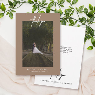 Hand-Lettered Simple Photo Tan Thank You Card