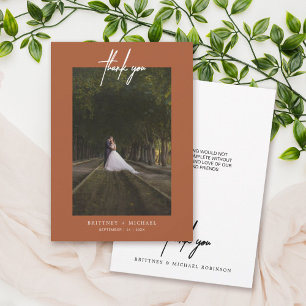 Hand-Lettered Simple Photo Terracotta Thank You Card