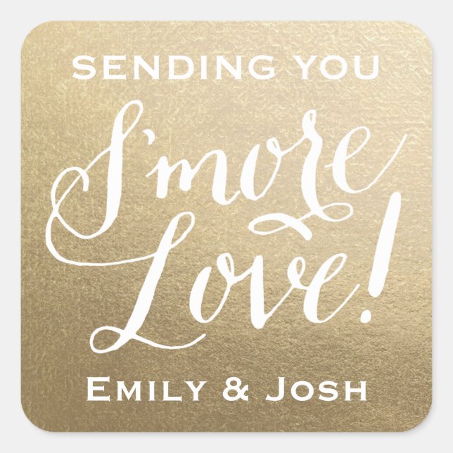 Hand Lettered S'more Love Gold Faux Foil Favour Square Sticker (Front)