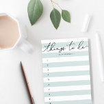 Hand Lettered Stripe | To-Do List Post-it Notes<br><div class="desc">Chic yet whimsical striped notes in pale icy sea green and white feature "things to do" at the top in elegant hand lettered script typography and your name or monogram beneath,  with numbered lines 1-10 to keep track of all your most important tasks.</div>