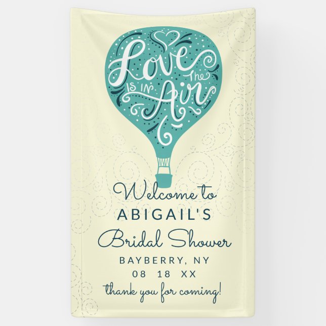 Hand Lettered Teal Balloon Bridal Shower Welcome Banner (Vertical)