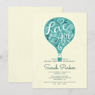 Hand Lettered Teal Hot Air Balloon Bridal Shower Invitation