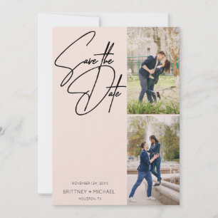 Hand Lettered Three Photo Collage Blush Pink Save The Date