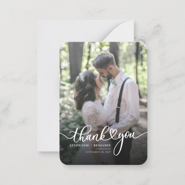 Hand-Lettered Wedding Photo Thank You Card (Front)