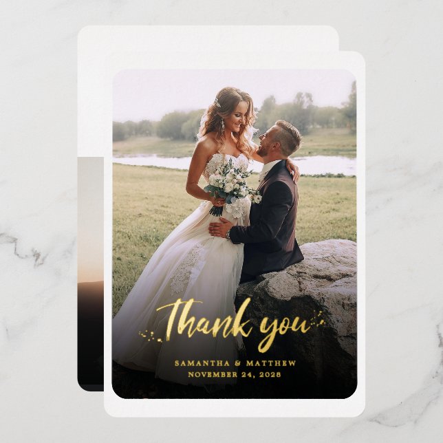 Hand-Lettered Wedding Photo Thank You Gold (Front/Back)