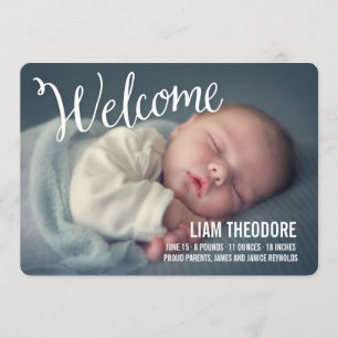 Hand Lettered Welcome Photo Birth Announcement