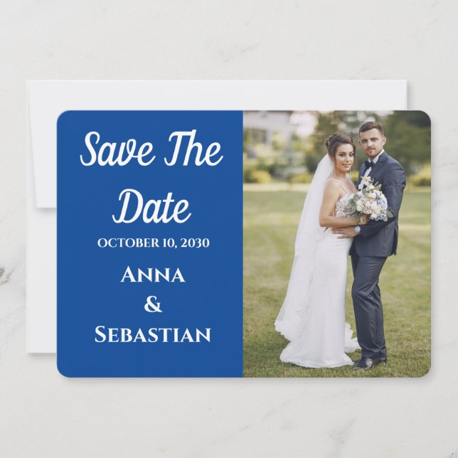 Hand-lettered white script overlay design photo we save the date (Front)