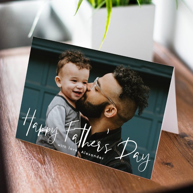 Hand-Lettered White Script Photo Father's Day Card (Creator Uploaded)