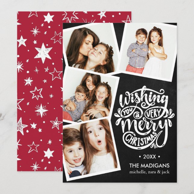Hand Lettered Wishes | Christmas Photo Collage Invitation (Front/Back)