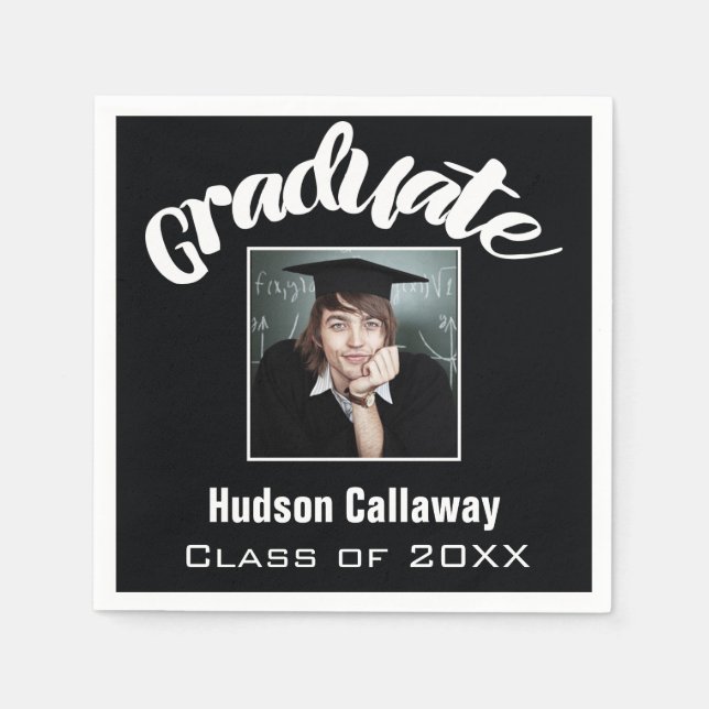 Hand Lettered Your Photo Class of Graduation Napkin (Front)