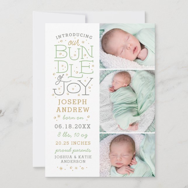 Hand Lettering Birth Announcement 3 Photos (Front)