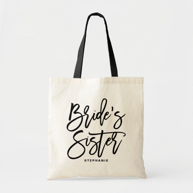 Hand Lettering Bride's Sister Custom Tote Bag (Front)