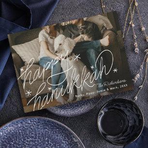 Hand-lettering Happy Hanukkah Photo Holiday Card