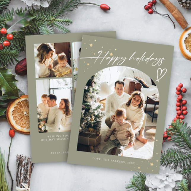 Hand Lettering Happy Holidays Christmas 5 Photo Holiday Card (Creator Uploaded)