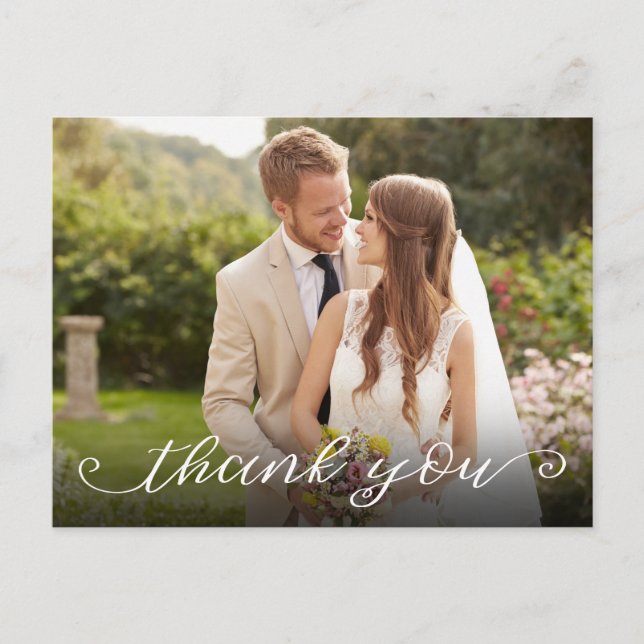 Hand Lettering Horizontal Wedding Photo Thank You Postcard (Front)