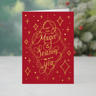 Hand Lettering Magical Red Gold Foil Holiday Card