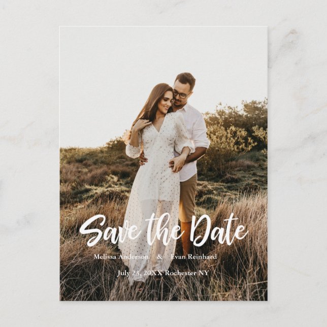 Hand Lettering photo Save the Date Announcement Postcard (Front)