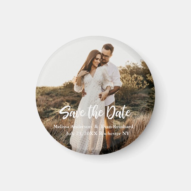 Hand Lettering photo Save the Date Magnet (Front)