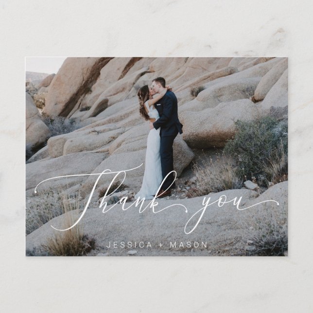 Hand Lettering Photo Wedding Thank You Postcard (Front)