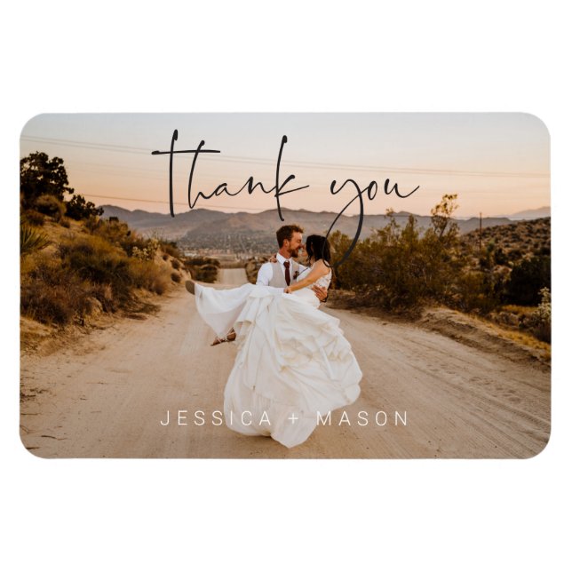 Hand Lettering Photo Wedding Thank You Postcard Magnet (Horizontal)