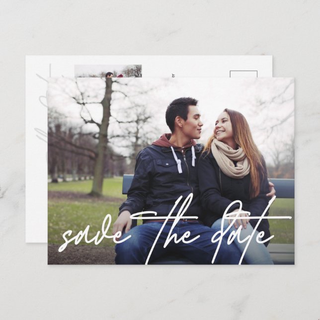 Hand lettering Save the date Modern photo  Announcement Postcard (Front/Back)