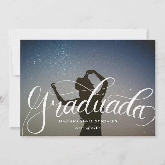 Hand Lettering Spanish Graduada Graduation Photo Invitation (Front)