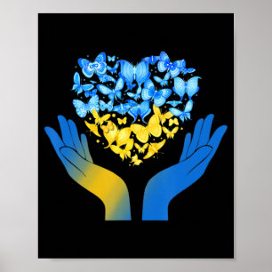 Hand Love Heart Butterfly Ukrainian Flag Stand Wit Poster