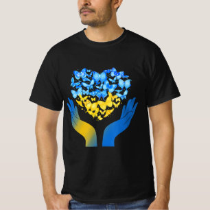 Hand Love Heart Butterfly Ukrainian Flag Stand Wit T-Shirt