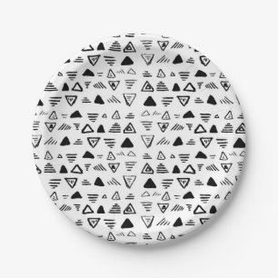 Hand made black white paint aztec pattern paper plate