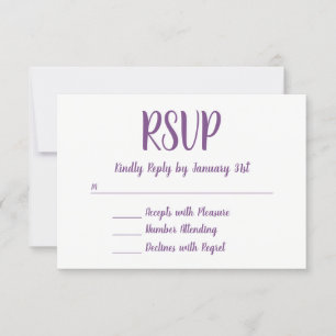 Hand Made Font Script Purple and White RSVP Card