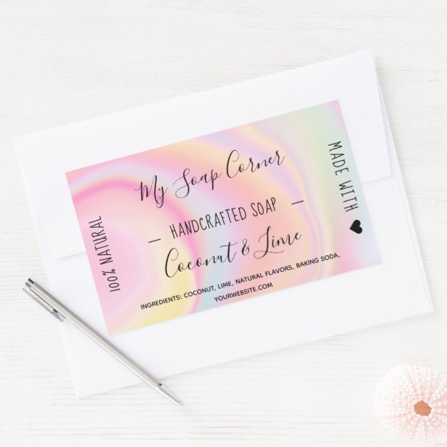 Hand made soap pastel unicorn rainbow marble rectangular sticker (Envelope)