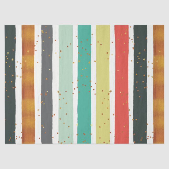 Hand Made Stripes & Gold Glitter Pattern Tissue Paper (Front)