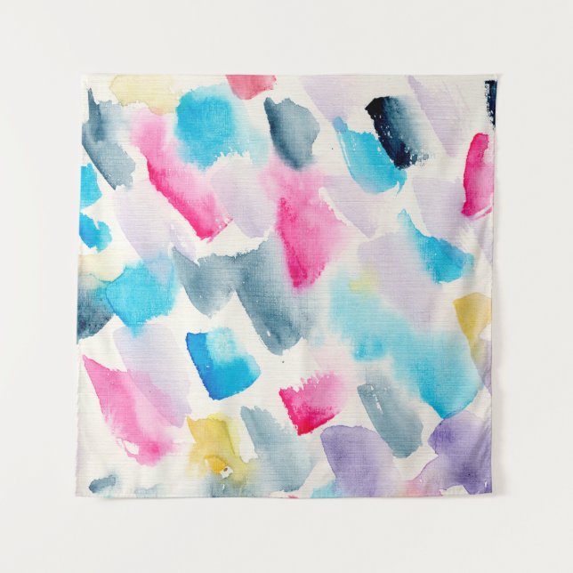 hand made watercolor abstract brush strokes backgr tapestry (Front)