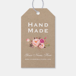Hand Made Watercolor Pink Floral Kraft Tags