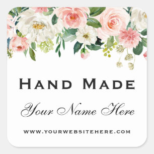 Hand Made Watercolor Pink White Floral Small Square Sticker