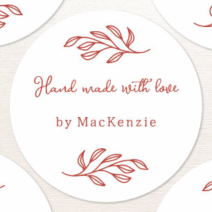 Hand Made With Love Botanical Leaf Classic Round Sticker