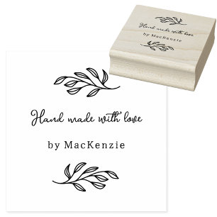 Hand Made With Love Botanical Line Art Custom Name Rubber Stamp