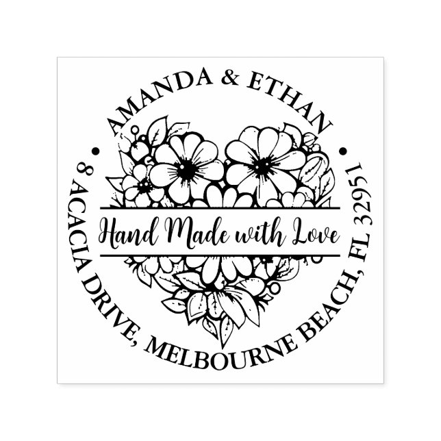 Hand made with Love Flower Heart Theme Self-inking Stamp (Design)