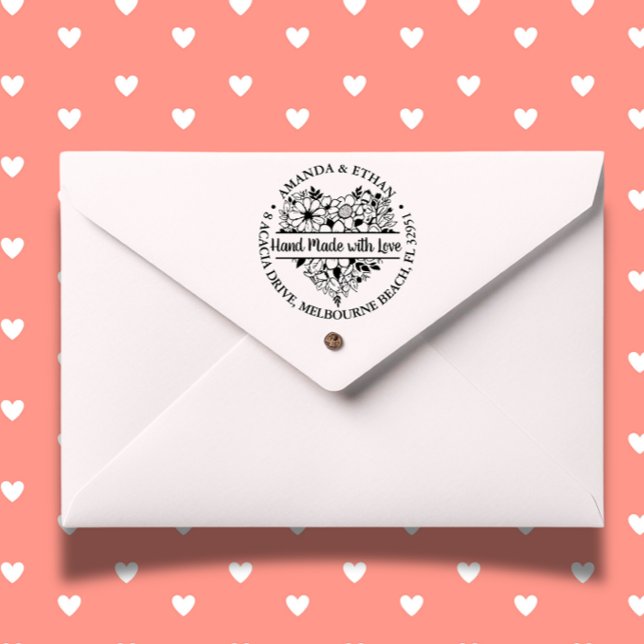Hand made with Love Foral Heart Theme Self-inking Stamp (Creator Uploaded)