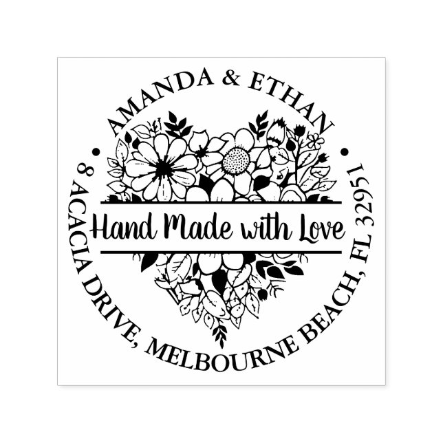 Hand made with Love Foral Heart Theme Self-inking Stamp (Design)