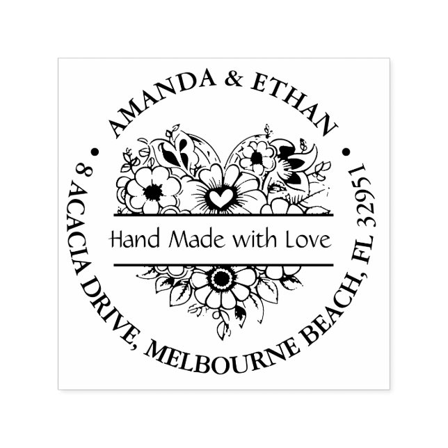 Hand made with Love Foral Theme Self-inking Stamp (Design)
