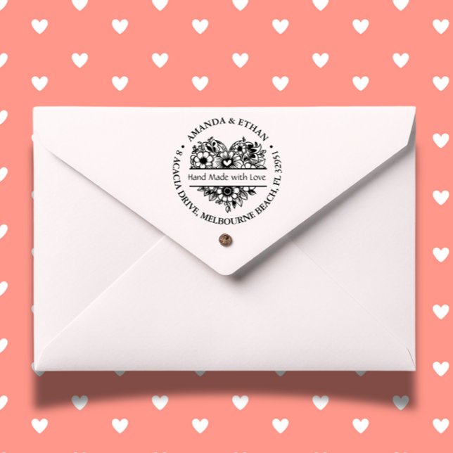 Hand made with Love Foral Theme Self-inking Stamp (Personalize your crafts with our Handmade with Love Floral Theme Self-inking Stamp. )