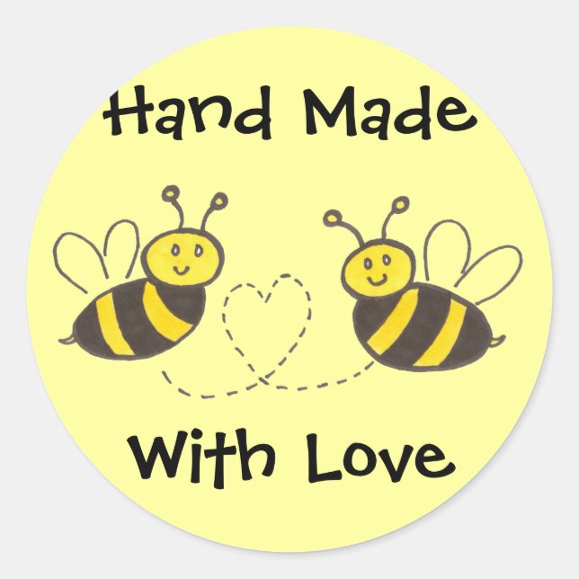 Hand Made with Love - Honey Bees with Heart Classic Round Sticker (Front)