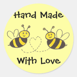 Hand Made with Love - Honey Bees with Heart Classic Round Sticker