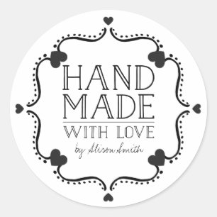 Hand made with love stickers with Hearts